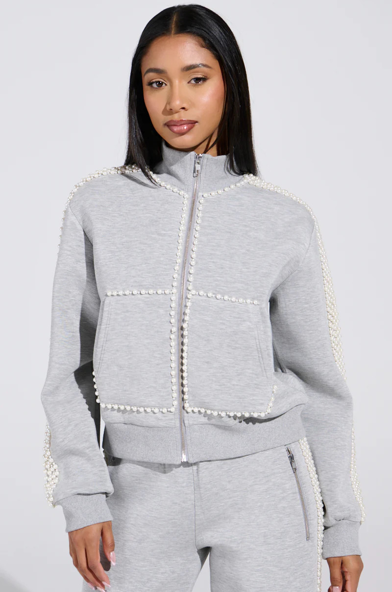 PEARL GIRL ZIP UP SWEATSHIRT IN GREY | AKIRA