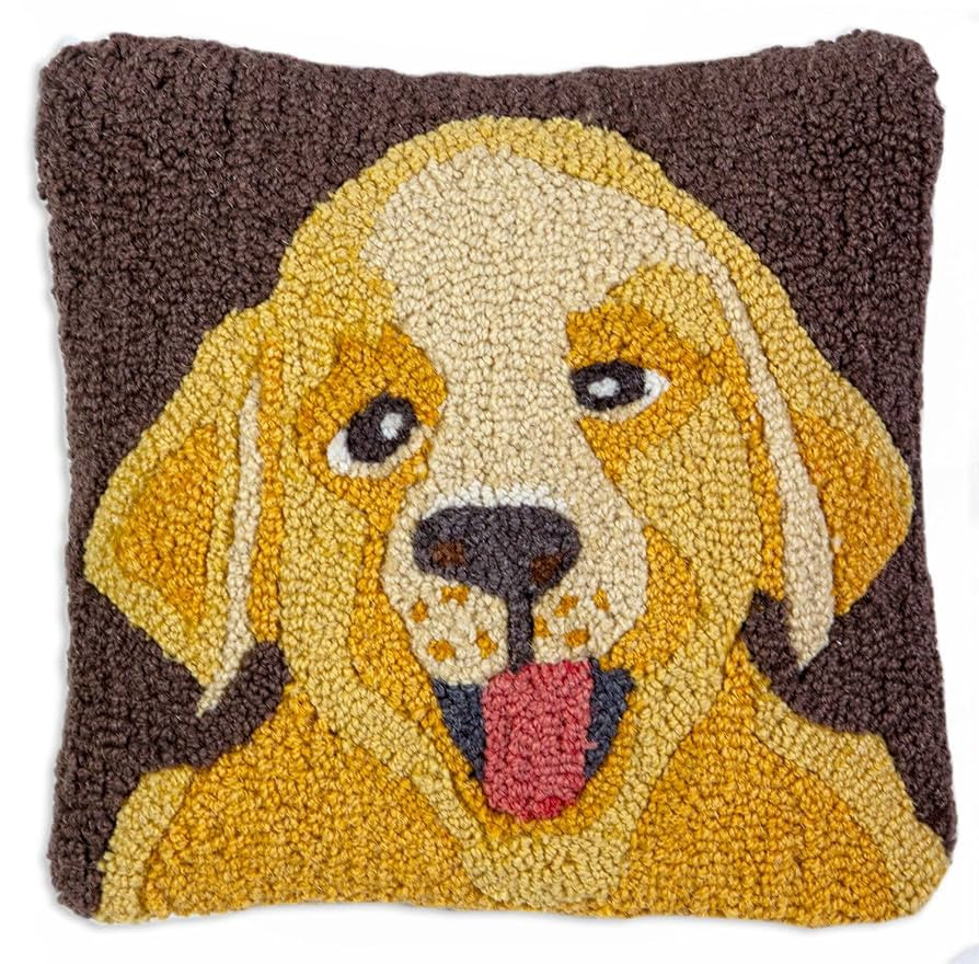 Artist-Designed Lab Puppy Yellow Hand-Hooked Wool Decorative Throw Pillow (14 in x 14 in) Dog-The... | Amazon (US)
