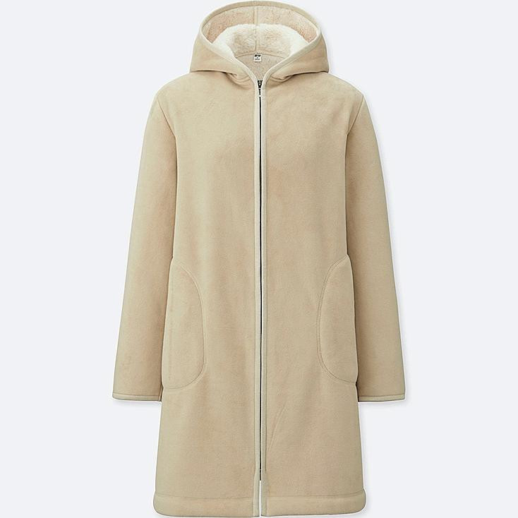 UNIQLO Women's Pile-lined Fleece Long-sleeve Coat, Natural, XS | UNIQLO (US)