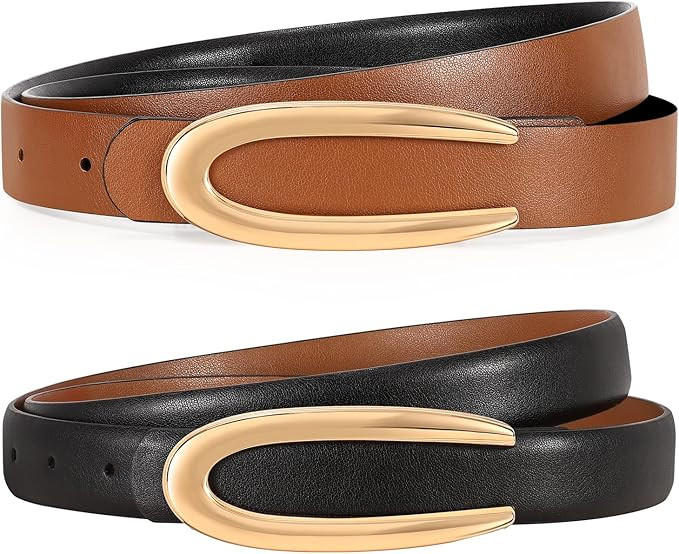 KASBAH Skinny Leather Reversible Belts For Women Fashion 2-Sided Belt Ladies Thin Waist Belt for ... | Amazon (US)