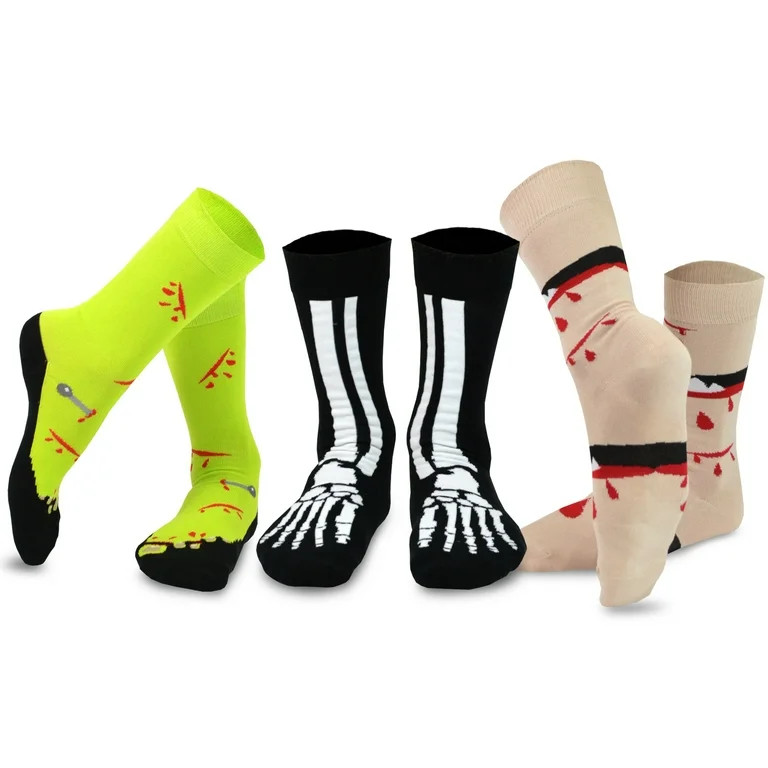 TeeHee Novelty Crazy Fun Crew Socks 3-Pack for Men (Bone & Monster foot) | Walmart (US)