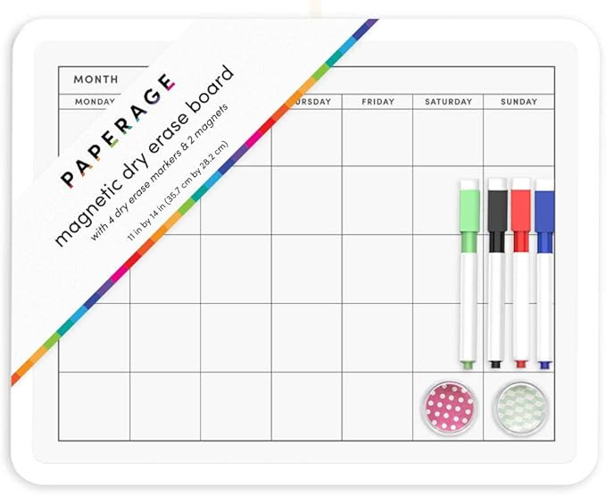Dry Erase Board 11 by 14 in Monthly Grid Calendar- Magnetic Whiteboard with 4 Markers and 2 Magne... | Amazon (US)