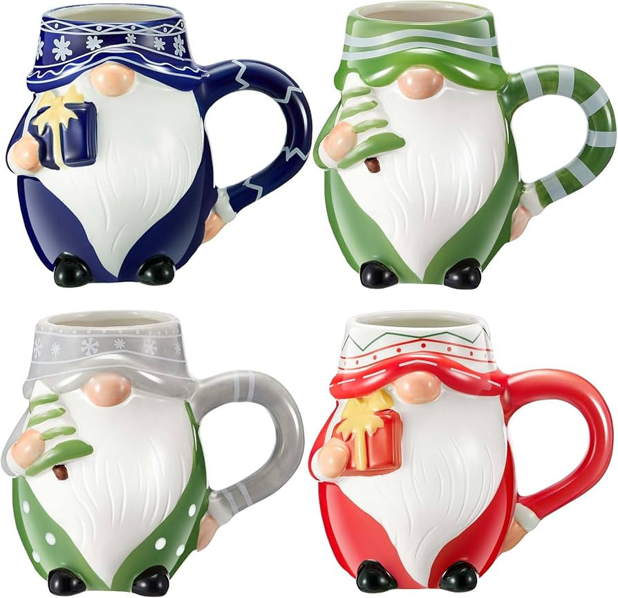 Nuogo 4 Set Christmas Coffee Mug, Ceramic Christmas Gnome Mug Xmas Coffee Cups with Handle Funny ... | Amazon (US)