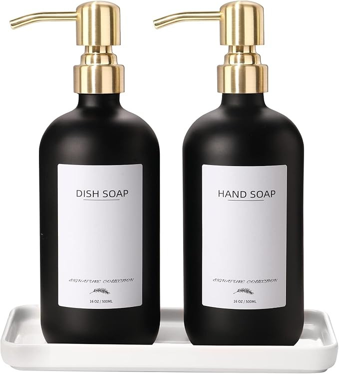 Supforce Glass Dish Soap Dispenser with Ceramic Tray and Stainless Steel Pump, Kitchen Soap Dispe... | Amazon (US)