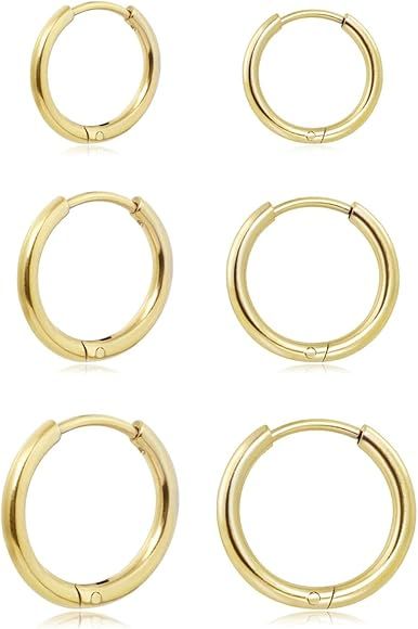 Dainty 6 Pairs Earrings Sets for Multiple Piercing, Lightweight 14K Gold Plated Small Huggie Hoop... | Amazon (US)