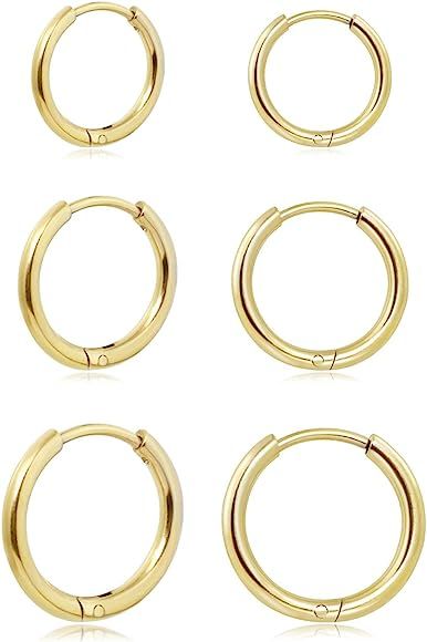Dainty 6 Pairs Earrings Sets for Multiple Piercing, Lightweight 14K Gold Plated Small Huggie Hoop... | Amazon (US)