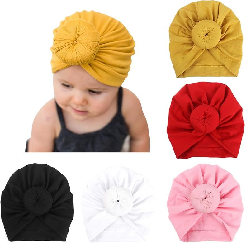 DRESHOW BQUBO 5 Pieces Baby Turban Hats Turban Bun Knot Baby Infant Beanie Baby Girl Soft Cute To... | Amazon (US)