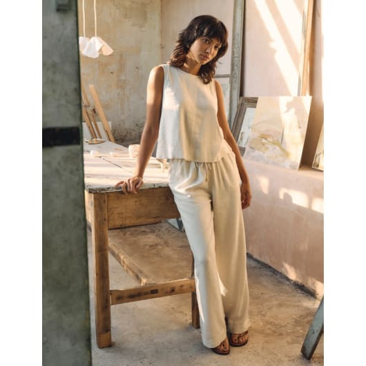 Cream Linen-blend Drawstring Trousers | Nobody's Child