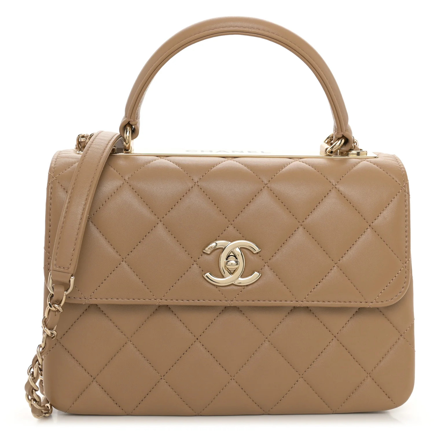 Lambskin Quilted Small Trendy CC Dual Handle Flap Bag Beige | FASHIONPHILE (US)