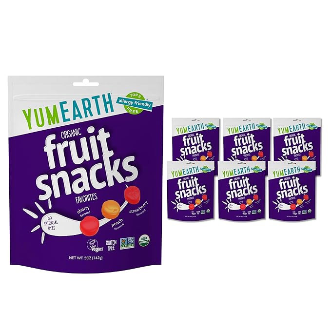 YumEarth Organic Fruit Snacks, 5oz. (Pack of 6), Allergy Friendly, Gluten Free, Non-GMO, Vegan, N... | Amazon (US)