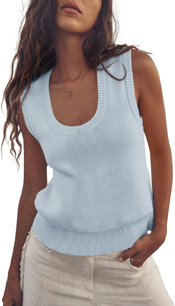 Saodimallsu Womens Summer Sweater Vest Sleeveless Ribbed Knit Tank Tops Going Out Casual Basic Sc... | Amazon (US)
