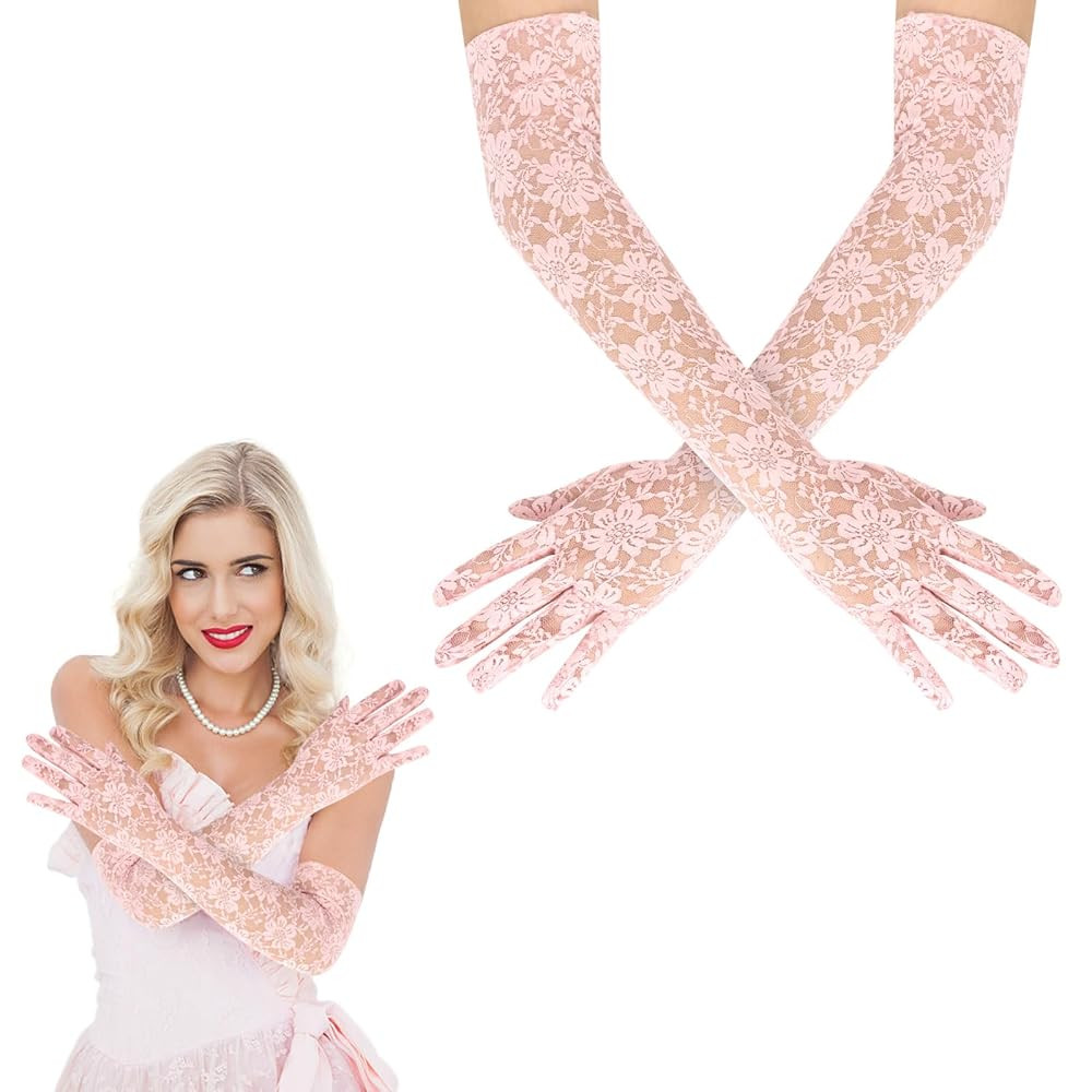 Lace Gloves Women Elbow Length Tea Party Opera Princess Lace Gloves for Women Girls | Amazon (US)
