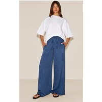 Navy Lightweight Woven Pinstripe Drawstring Pants | PrettyLittleThing US