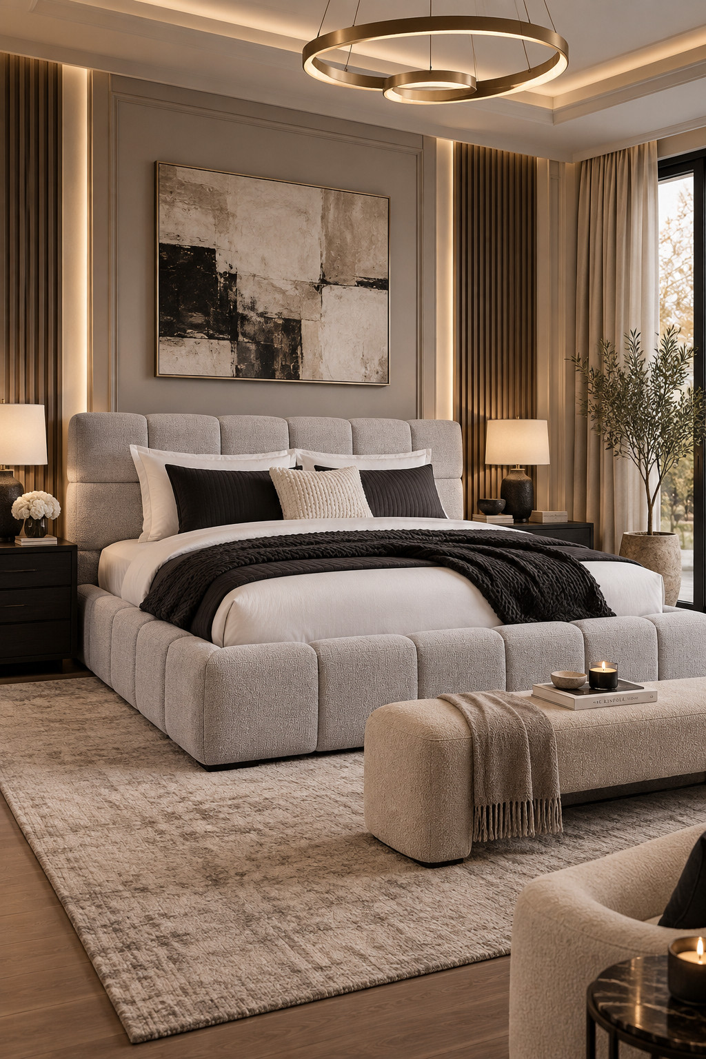 This is such an easy bed to build a whole bedroom around. The soft gray upholstery keeps everything feeling light and calm, while the chunky padded shape gives it that cozy, expensive-looking finish. I love it with crisp white bedding, black accents, and a big textured rug for a clean modern look. It’s neutral enough to work year-round, so you can completely change the room just by switching your bedding and pillows. #WayfairBeds #GrayBedroom #NeutralBedroom #ModernBedroom #BedroomDecor #CozyHome #HomeFinds 

 #LTKSeasonal #LTKHome #LTKSaleAlert