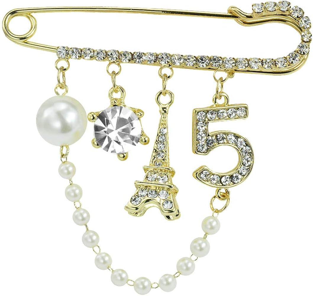 Mamfous Vintage Crown Number 5 Lapel Pins and Brooches for Women Rhinestone Jewelry with Simulate... | Amazon (US)