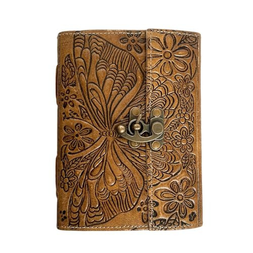 Vintage Leather Journal Butterfly Flower Embossed Handbook Diary, Handmade Travel Planner, Deckle Paper Grimoire Organizer Sketchbook Office Notebook, Leather Book of Shadows for Women 5 x 7 inch | Amazon (US)