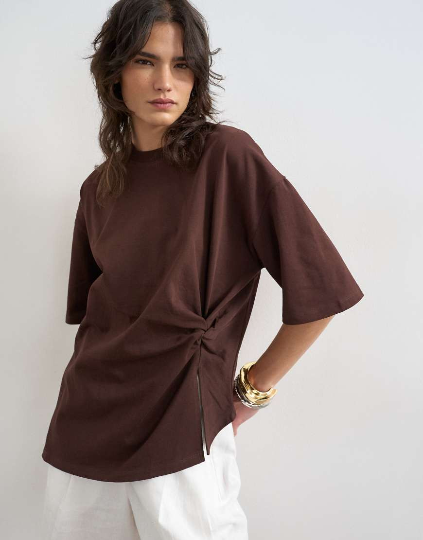 Topshop knot twist T-shirt in dark chocolate-Brown | ASOS (Global)