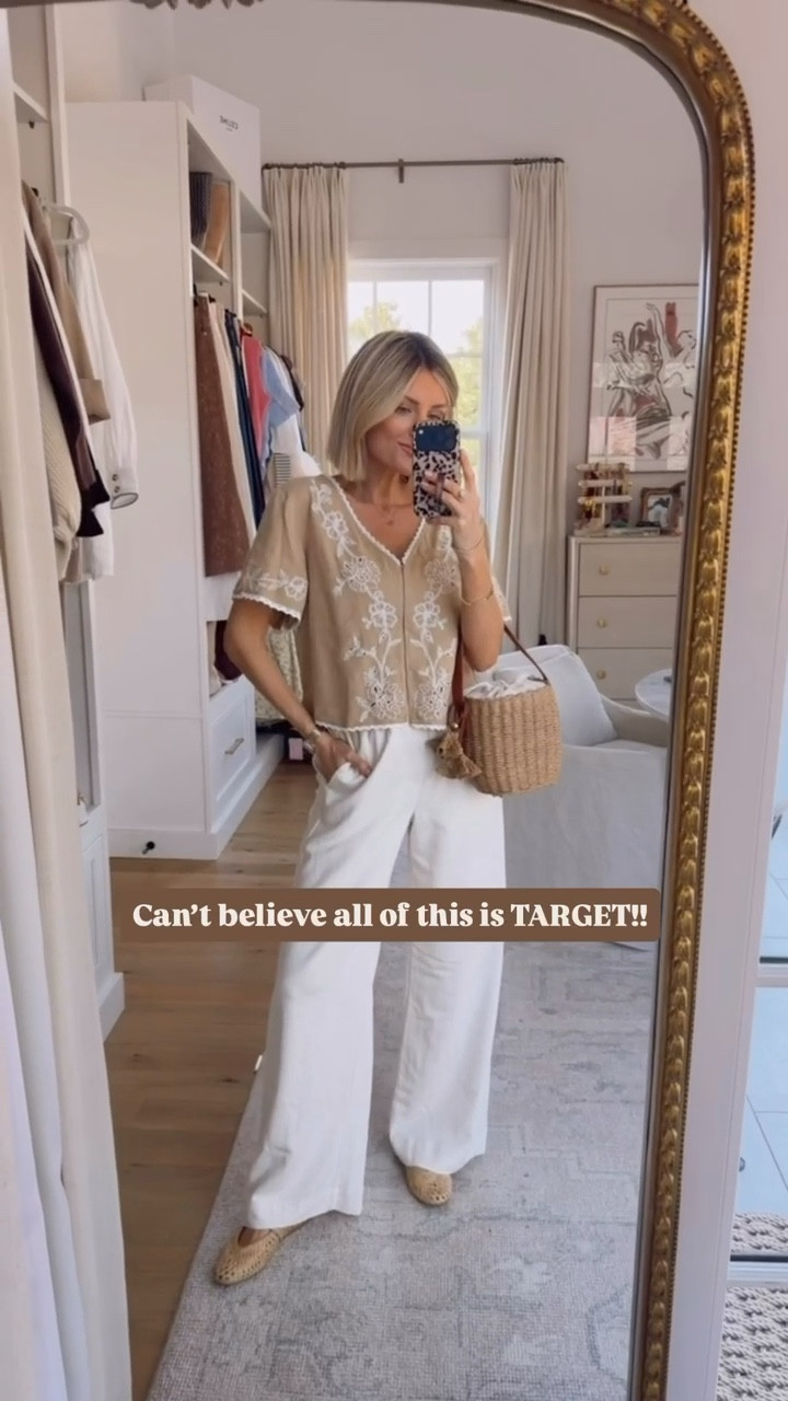I cannot get over this whole outfit being from Target! So affordable & so cute! 👏🏼 Love the details on this blouse! Wearing size S! 

Loverly Grey, Target, spring outfit, straw bag, ballet flat, spring looks, white pants 

#LTKSeasonal