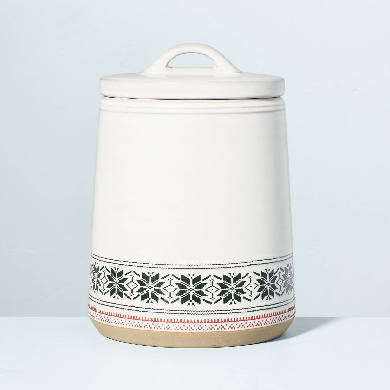 Fair Isle Snowflakes Stoneware Cookie Jar Green/Red/Cream - Hearth & Hand™ with Magnolia | Target