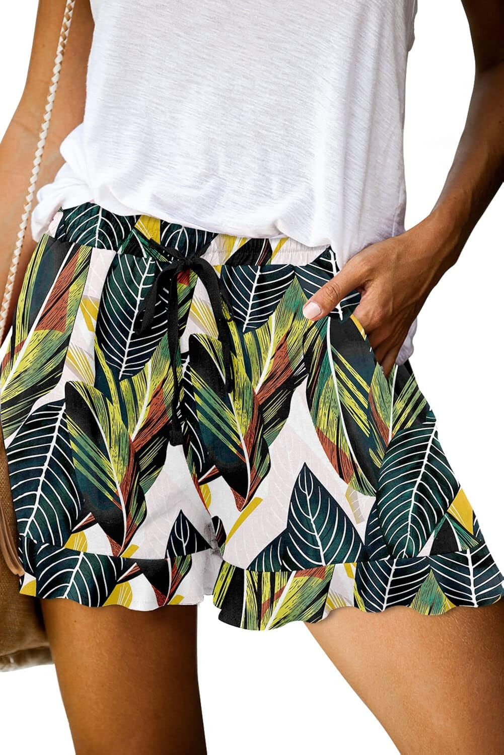 ONLYSHE Womens Casual Shorts Drawstring Elastic Waist Ruffle Hem Summer Shorts Comfy Pocketed Pan... | Amazon (US)