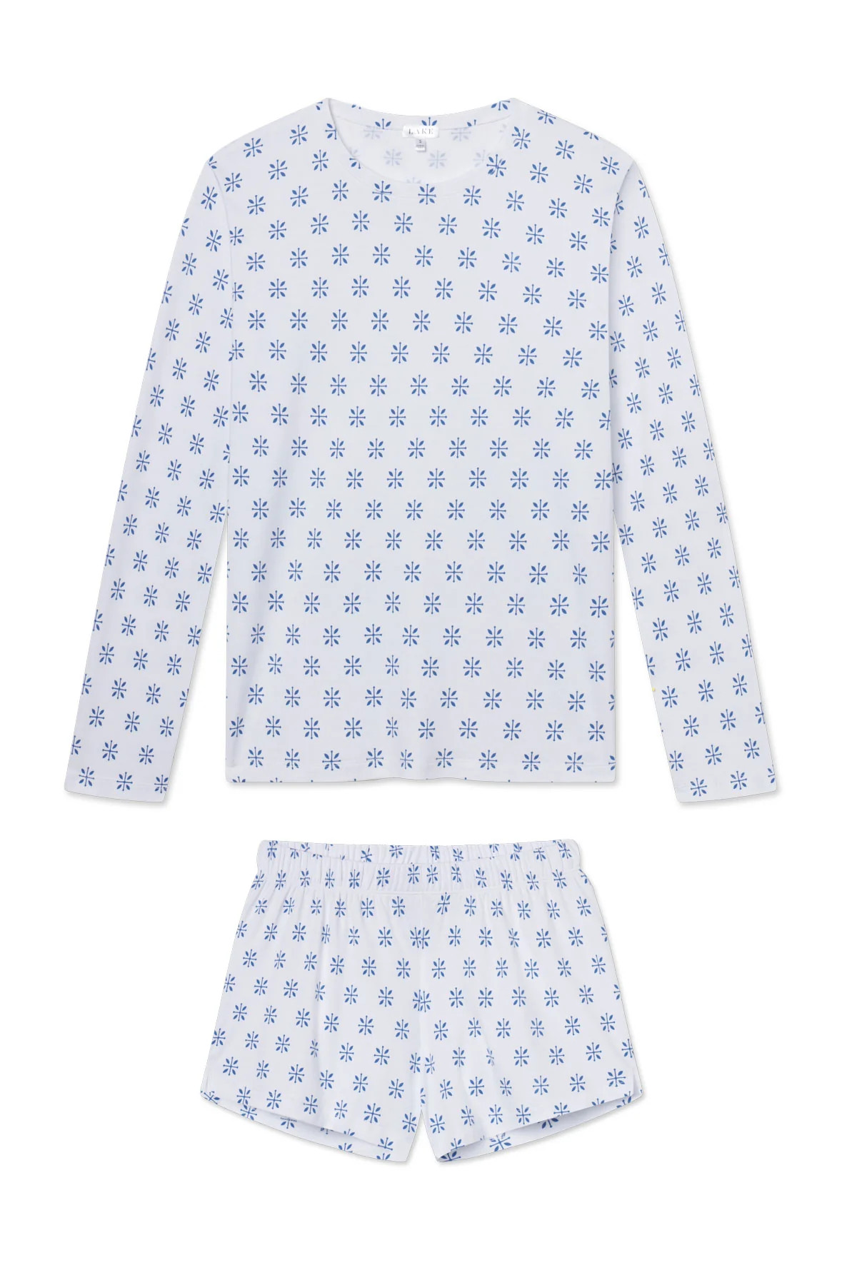 Pima Crew Long-Short Set in Seaport Moroccan Blockprint | Lake Pajamas