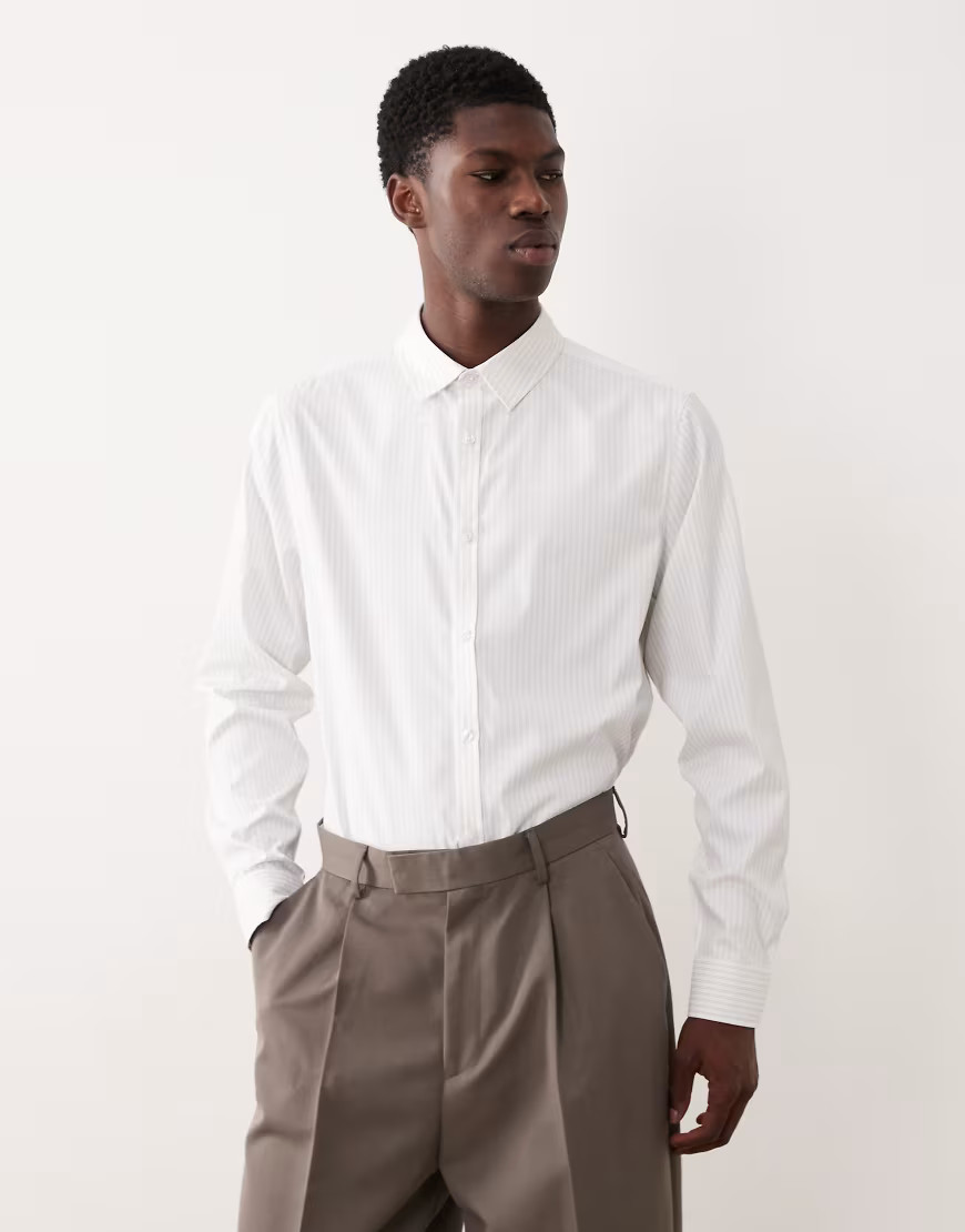 ASOS DESIGN smart slim stripe shirt in white | ASOS (Global)