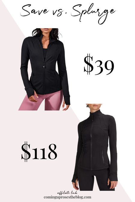 Save vs splurge! Amazon jacket at $39 + lululemon jacket at $118 

Running jacket // Lululemon inspired // Amazon workout jacket // athleisure jacket // activewear jacket // zip front jacket 

#LTKFind #LTKstyletip #LTKunder50