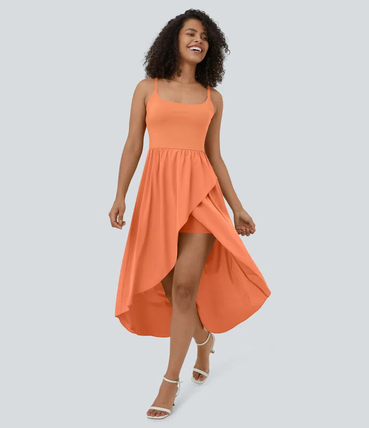 Women’s Breezeful™ Backless High Low 2-Piece Side Pocket Flowy Midi Quick Dry Casual Dress - ... | HALARA
