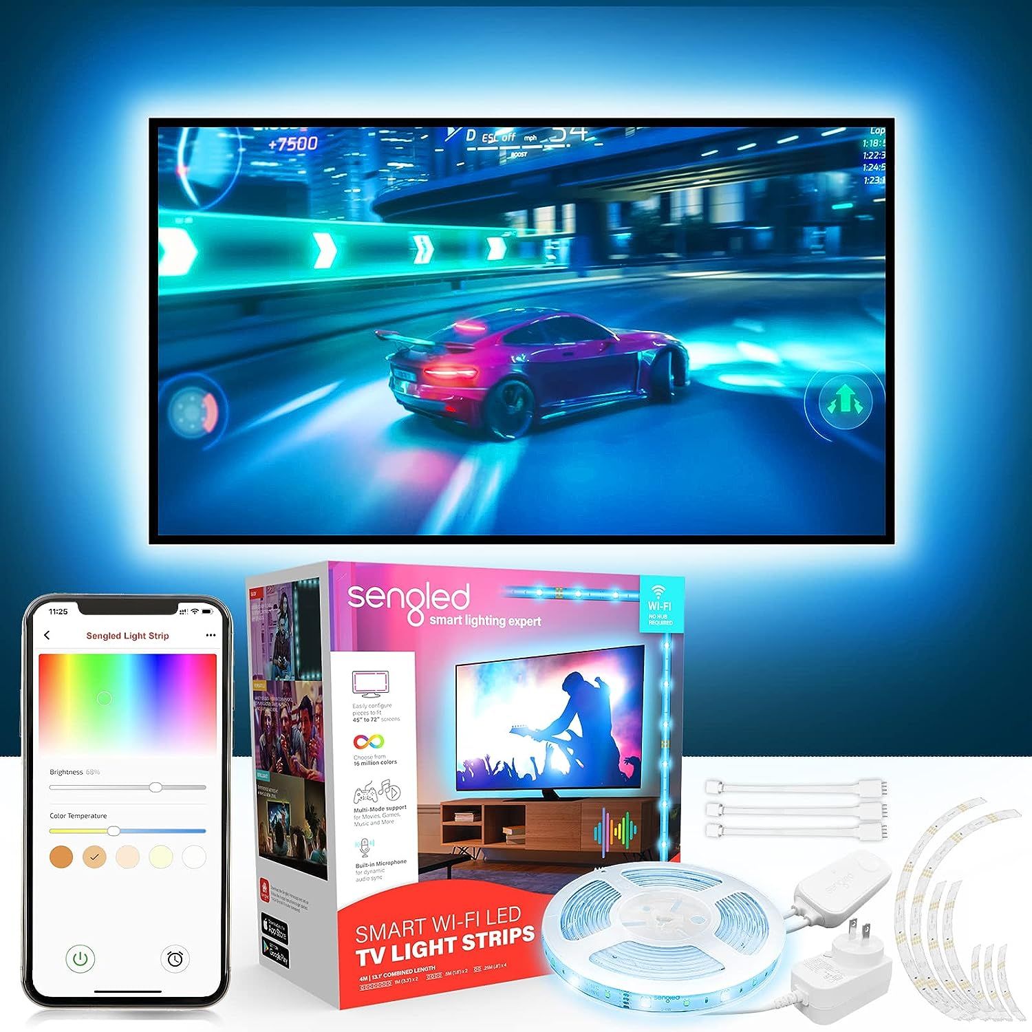 Sengled Smart TV LED Backlights for 45-75 inch TVs, 8 PCS Segmented LED Strip Lights, Work with A... | Amazon (US)