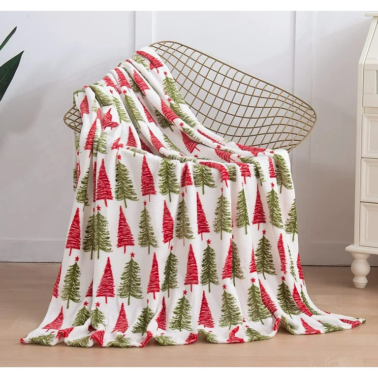Elegant Comfort 50 x 60 Blanket Gift Christmas Throw, (Cream Christmas Tree) | Walmart (US)