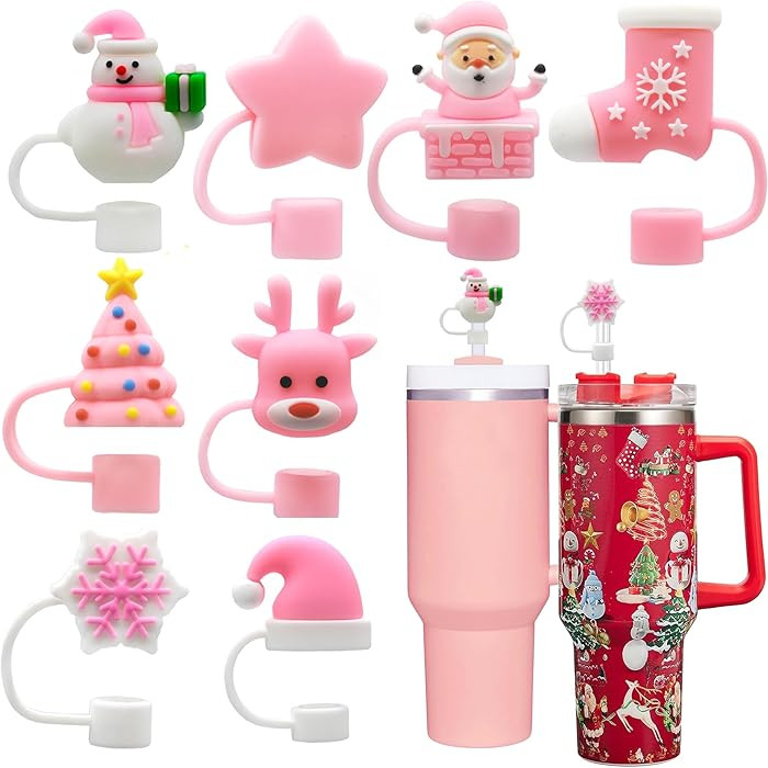 8PCS Pink Christmas Straw Cover Cap for Stanley Cup,3D Christmas Tree Straw Cover for Stanley 30&... | Amazon (US)