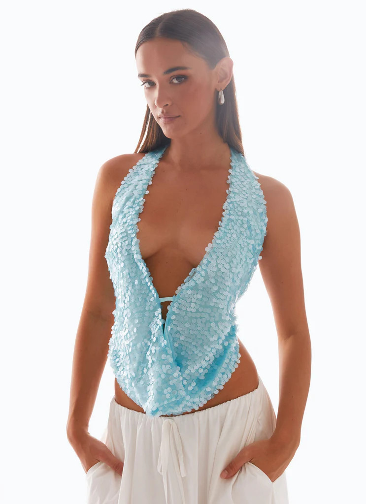 Rio Dreams Cowl Neck Halter Top - Turqoise | Peppermayo (Global)