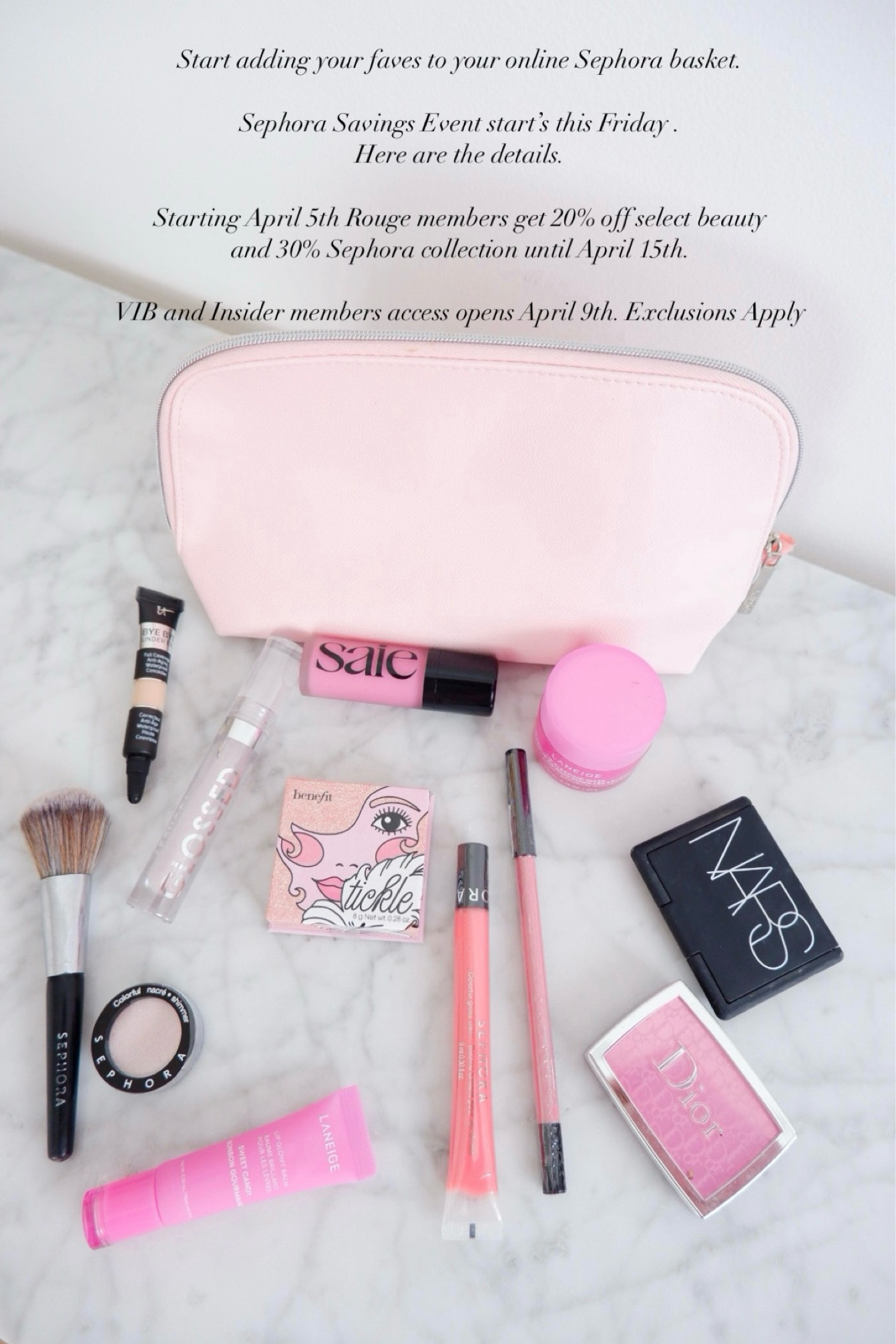 Sephora Savings Event start’s tomorrow.
Now’s the time to stock up on your faves and shop early Mother’s Day gifts.

Here are the details.

Starting April 5th Rouge members get 20% off select beauty and 30% Sephora collection until April 15th. 

VIB and Insider members access opens April 9th. Exclusions Apply 

#LTKSephora #LTKbeauty #LTKsalealert 