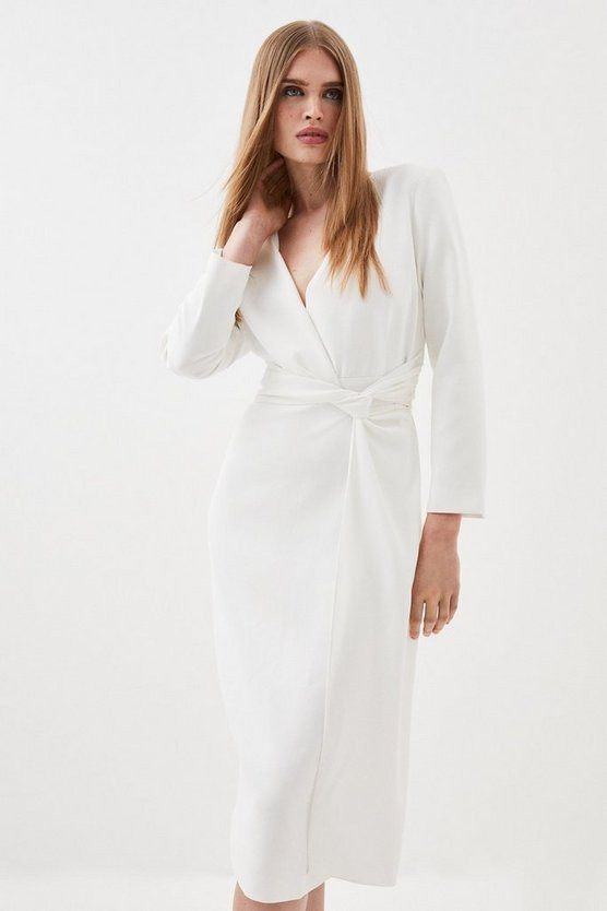 Cut Out Twist Waist Long Sleeve Midi Dress | Karen Millen US