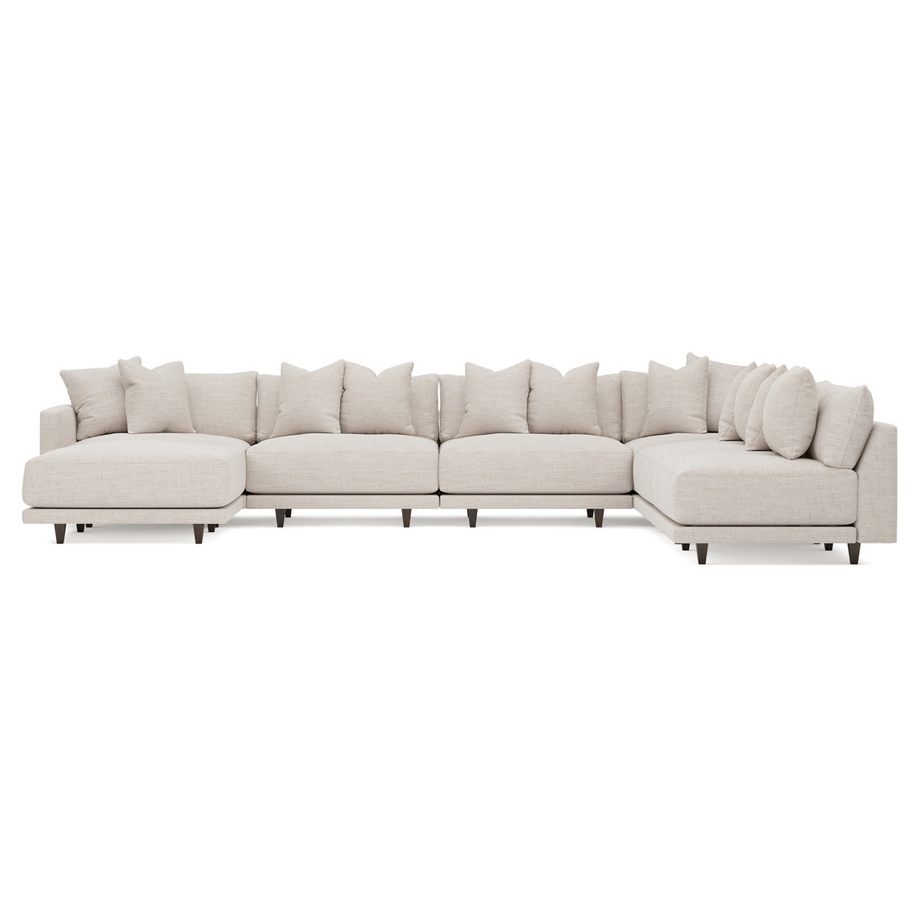 Toulouse Heathered Cream Performance Modular 7-Piece Corner Sectional With Ottoman - Left End - 171 | Kathy Kuo Home