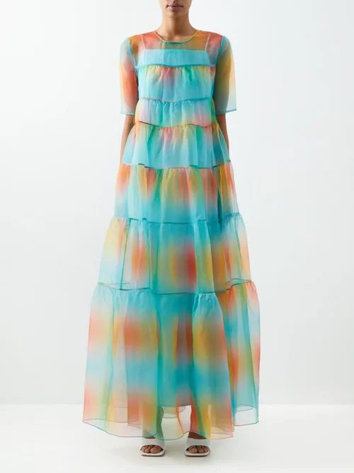Staud - Hyacinth Banded Organza Maxi Dress - Womens - Blue Multi | Matches (US)