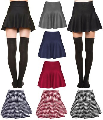 Womens Basic Winter Knit Stretchy Sexy Flared Skater Skirt  | eBay | eBay UK