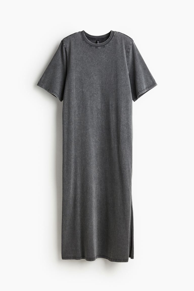 T-shirt Dress with Shoulder Pads - Dark gray/washed - Ladies | H&M US | H&M (US + CA)