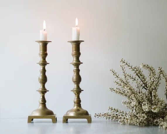 Set of 2 Vintage Traditional Brass Candle Sticks | Brass Candle Holders | Modern Farmhouse Weddin... | Etsy (US)