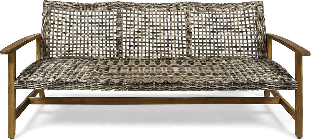 Christopher Knight Home Marcia Outdoor Wood Sofa, Wicker, 75.50 x 31.00 x 31.50, Gray, Natural St... | Amazon (US)