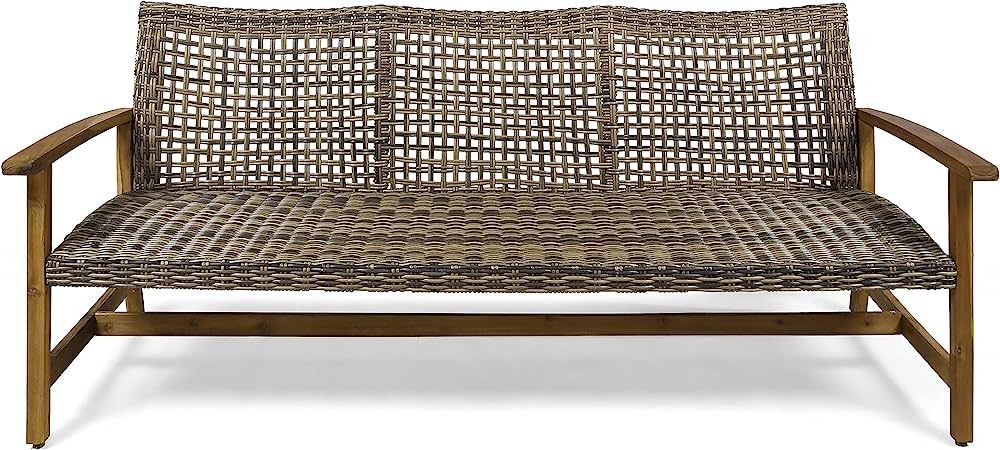 Christopher Knight Home Marcia Outdoor Wood Sofa, Wicker, 75.50 x 31.00 x 31.50, Gray, Natural St... | Amazon (US)