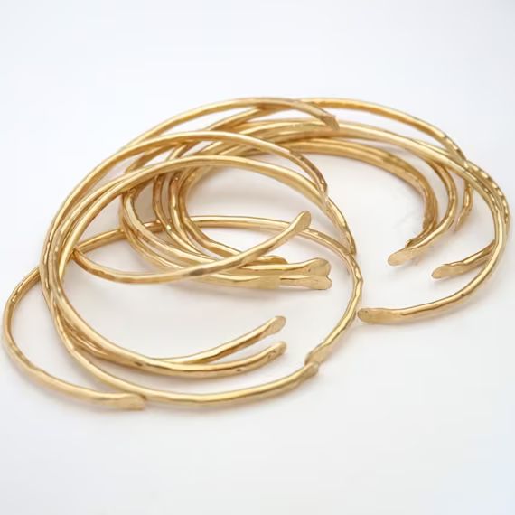 2mm Stacking Bracelets Gold Colored Hammered Texture Stacking Cuffs Oval Stacking Bracelets Adjus... | Etsy (US)