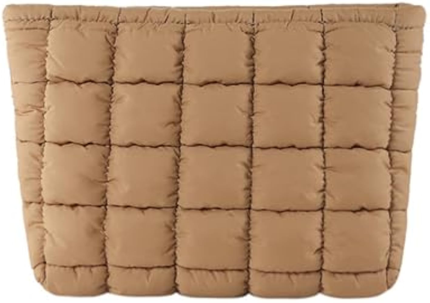 Puffy Quilted Makeup Bag for Women, Cosmetic Bag, Travel Toiletry Organizer Pouch Clutch (brown) | Amazon (US)