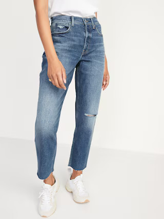 Curvy Extra High-Waisted Button-Fly Sky-Hi Straight Ripped Jeans for Women | Old Navy (US)