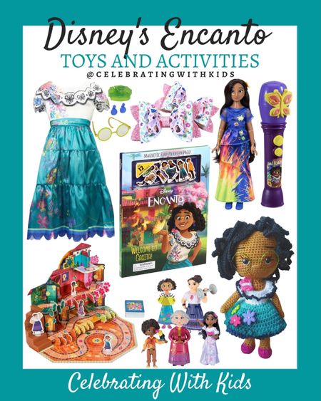 Disney’s Encanto activities and toys include, crocheted Mirabel doll, mini Encanto figures, Encanto board game, Encanto karaoke microphone, Encanto Isabella doll, magnetic Encanto book, Encanto bows, Mirabel dress up outfit Kids toys, kids activities, Encanto toys, Encanto activities, girls toys, girls activities 

#LTKFind #LTKfamily #LTKkids