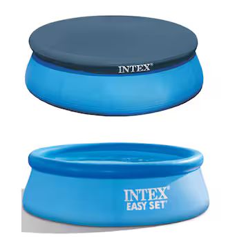 Intex 8-ft x 8-ft x 30-in Inflatable Top Ring Round Above-Ground Pool with Pool Cover Lowes.com | Lowe's