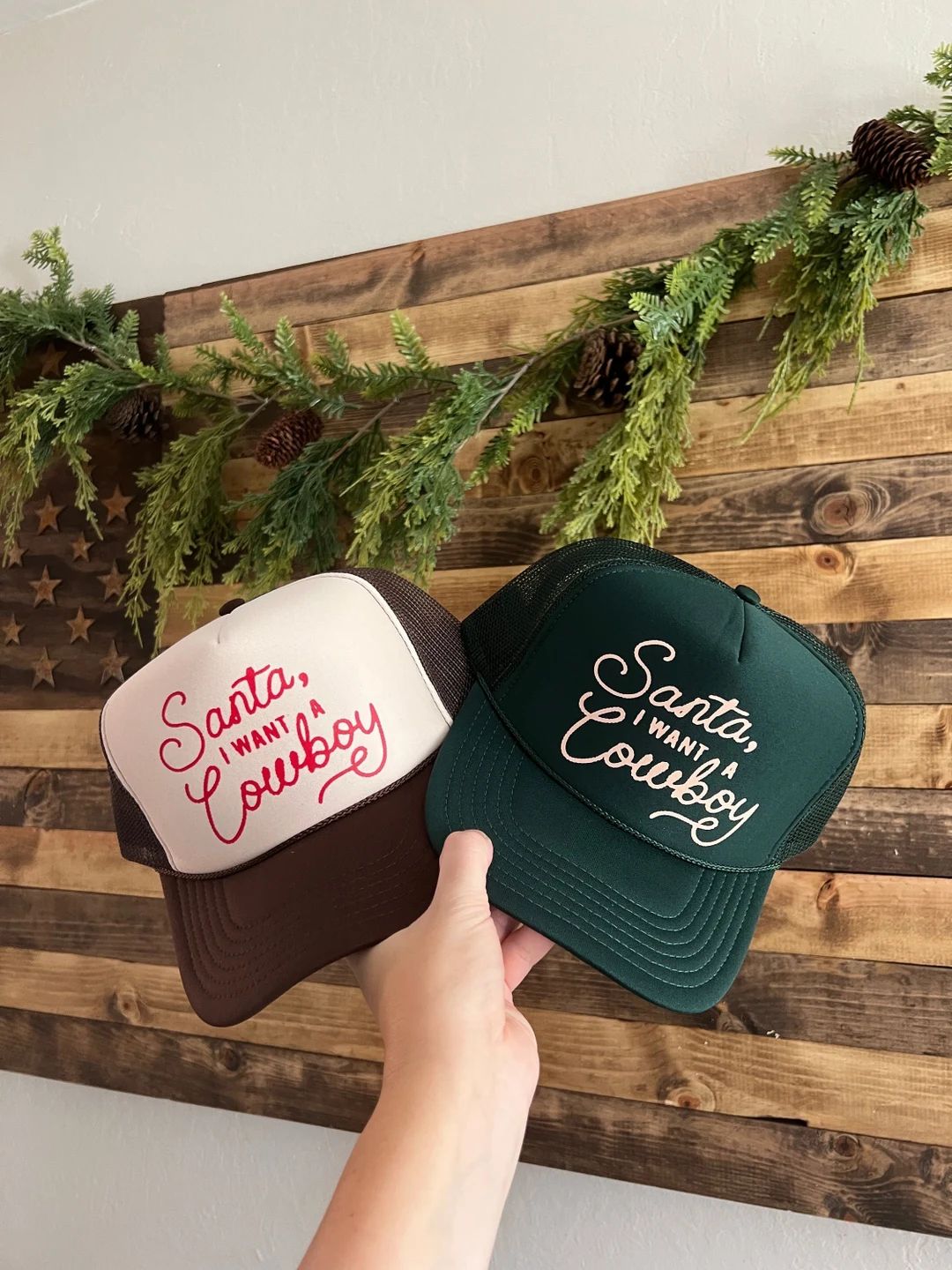 Santa I Want A Cowboy Christmas Trucker Hat - Etsy | Etsy (US)