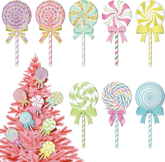 8 Pcs Large Pastel Christmas Candy Tree Ornaments Wooden Lollipop Candy Ornaments Christmas Tree ... | Amazon (US)