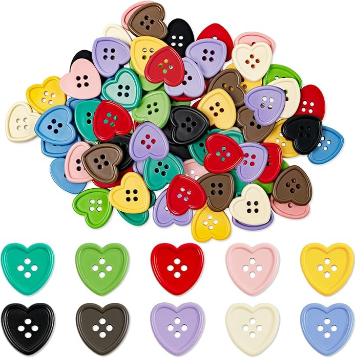 80 Pcs Heart Shaped Sewing Buttons, Bulk Assorted Colorful Buttons, Sewing, Clothing Knitting, Cr... | Amazon (US)