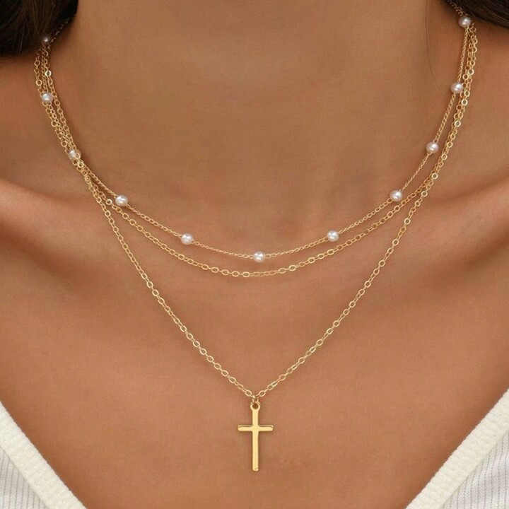 Oyeah Jewelry Cross Necklace For Women, 14K Gold/Silver Layered Cross Necklaces Dainty Cubic Zirc... | SHEIN